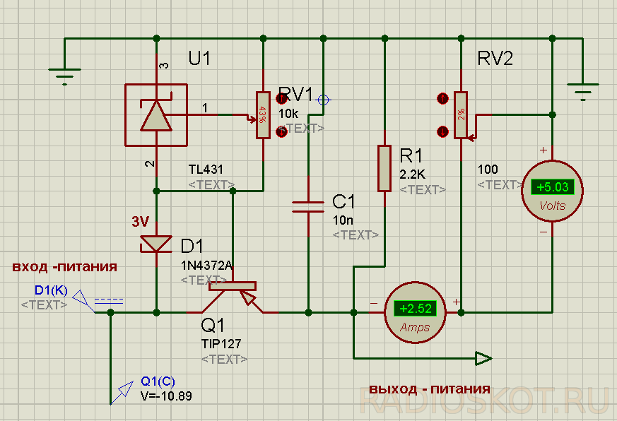 Регулируемый блок питания на tl431 схема