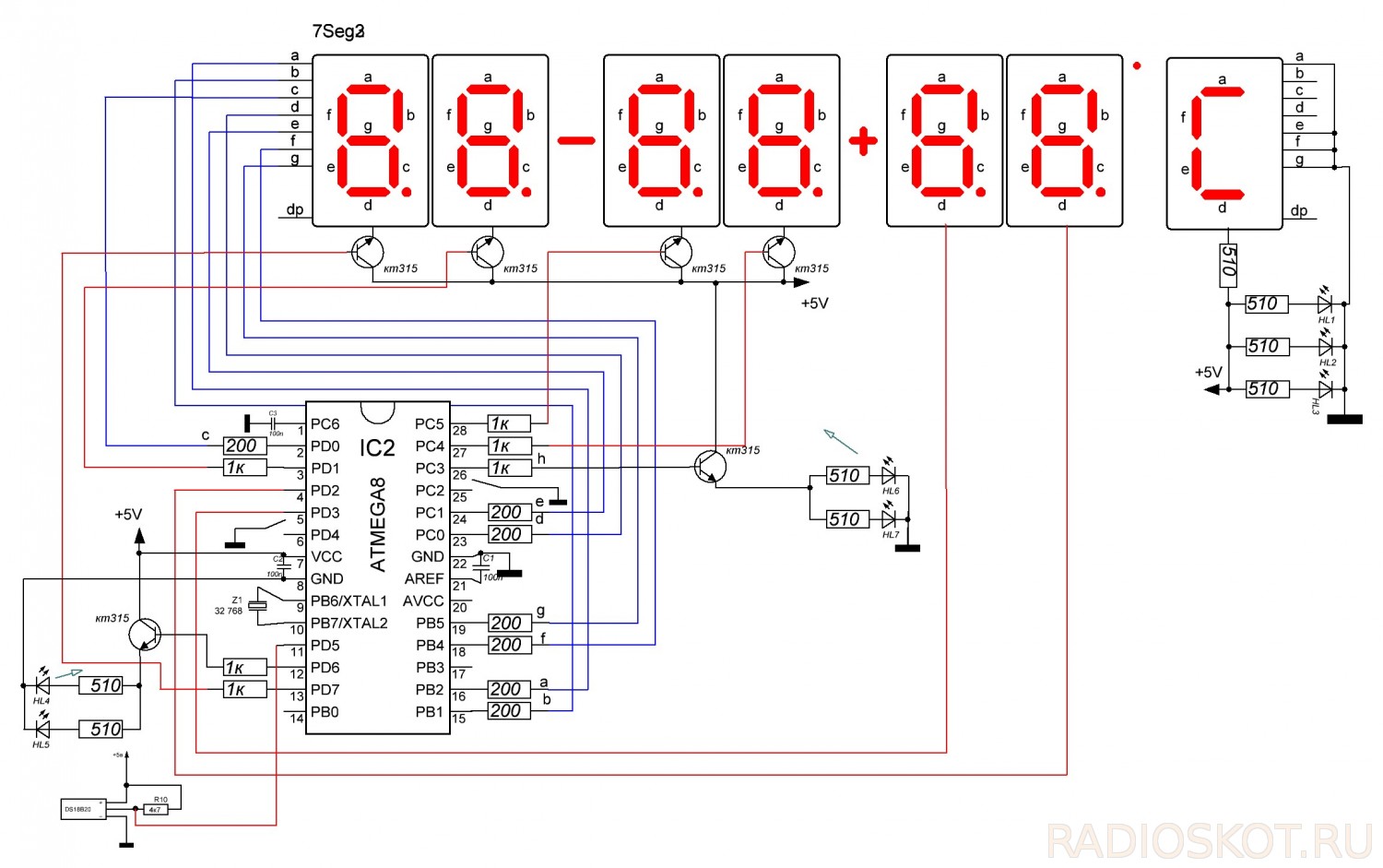 Схема часов на микроконтроллере atmega8