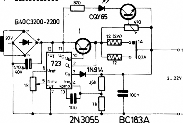 Lm723 блок питания с регулировкой напряжения и тока схема