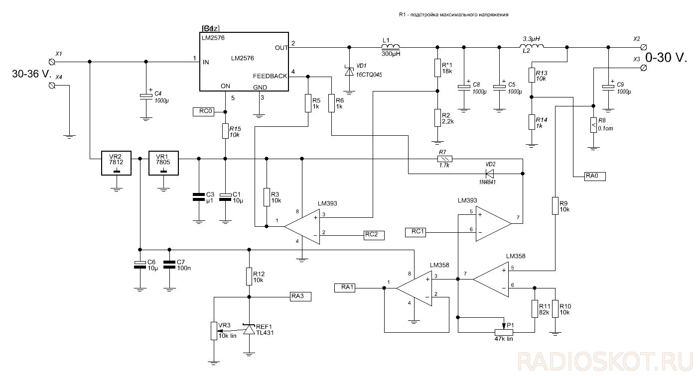 Напряжение питания. Лабораторный блок питания на lm2576-ADJ. Импульсный стабилизатор тока схема lm2596. Блок питания на lm2576 схема. Лабораторный блок питания на lm2576t ADJ.