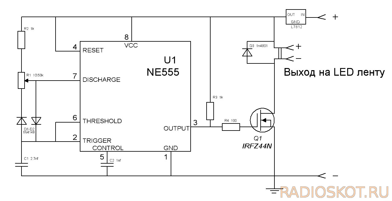 Плавная регулировка яркости. Ne555 ШИМ регулятор. Схема диммера для светодиодов 12в. ШИМ регулятор напряжения 220в схемы. ШИМ контроллер схема ne555.