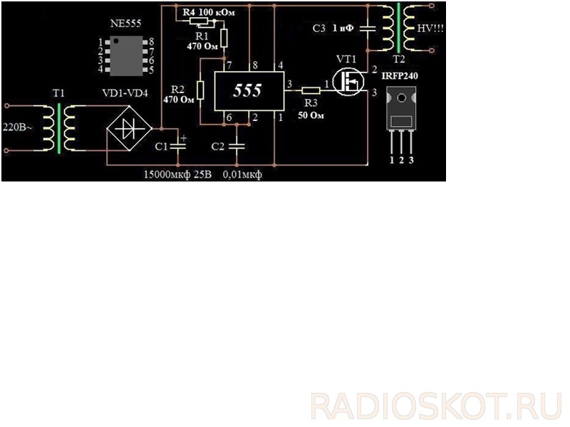 Схема высоковольтного генератора для коптильни на тдксе