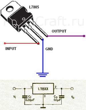 Схема подключения стабилизатора l7805